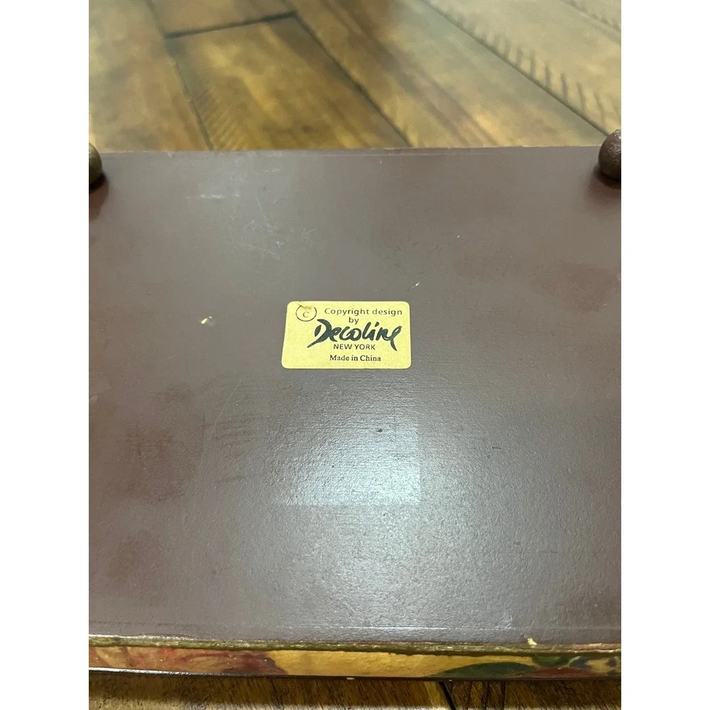 Decoline Floral Jewelry Box Unisex Medium Multicolor Good Vintage Decoupage Wood